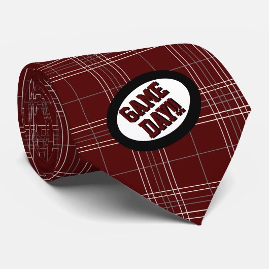 Maroon Kariert Pattern Game Day Neck Tie Krawatte (Gerollt)