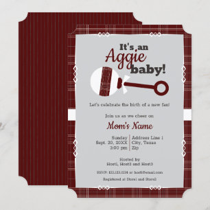 Maroon Kariert Rattle Aggie Baby Shower Einladung