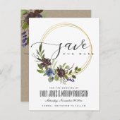 MAROON KRAFT BLOOM FOLIAGE WREATH SAVE THE DATE ANKÜNDIGUNGSPOSTKARTE (Vorne/Hinten)