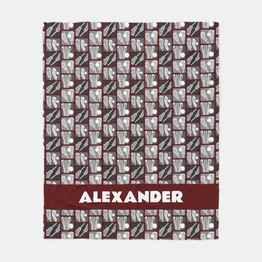 Maroon Lacrosse Blöcke von Sticks und Balls Fleecedecke (Vorderseite)