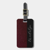 Maroon Leather Texture Script Calligrafy Name Gepäckanhänger (Vorderseite vertikal)