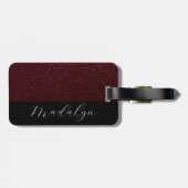Maroon Leather Texture Script Calligrafy Name Gepäckanhänger (Rückseite horizontal)