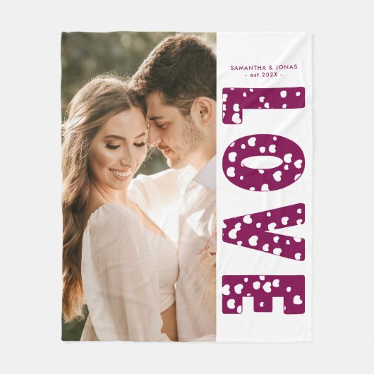 Maroon Liebe Herzt Paare Foto Valentines Fleecedecke (Vorderseite)
