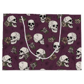 Maroon Lila Gothic Skulls und Rose Halloween Große Geschenktüte (Rückseite)