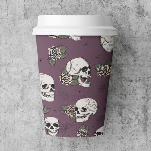 Maroon Lila Gothic Skulls und Rose Halloween Pappbecher