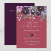 Maroon Lila Pink Berry Floral Wedding Einladung (Vorne/Hinten)