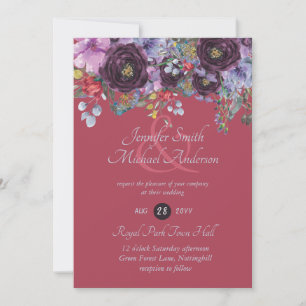 Maroon Lila Pink Berry Floral Wedding Einladung