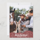 Maroon Linen Filigree Foto Weihnachtskarte Feiertagskarte (Vorderseite)