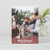 Maroon Linen Filigree Foto Weihnachtskarte Feiertagskarte (Stehend Vorderseite)