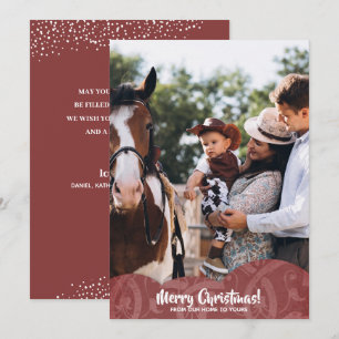 Maroon Linen Filigree Foto Weihnachtskarte Feiertagskarte