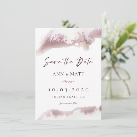 Maroon Marble Watercolor Save the Date (Stehend Vorderseite)