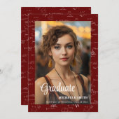 Maroon Math College Script Photo Graduation Ankündigung (Vorne/Hinten)