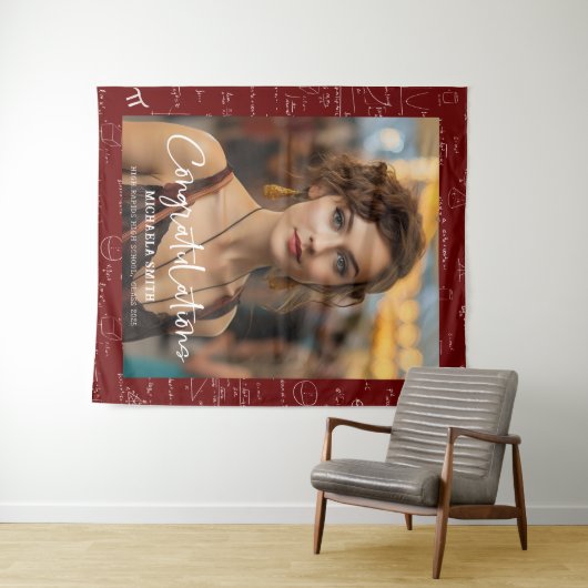 Maroon Math Congratulations Photo Graduation Wandteppich (Beispiel (Horizontal))