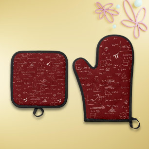 Maroon Math Formeln Gleichungsmuster Ofenhandschuh & Topflappen-Set