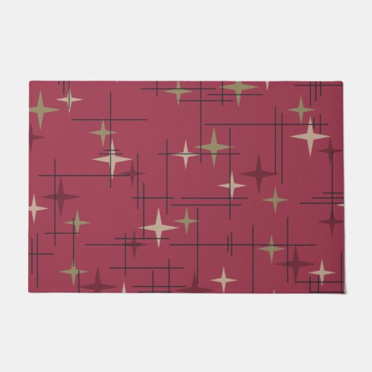 Maroon Mid Century Modern Stars Fußmatte (Vorderseite)