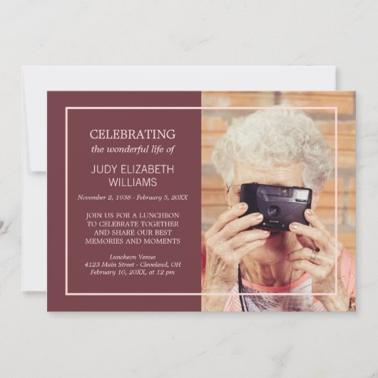 Maroon Minimal Celebrating Life | Benutzerdefinier Einladung (Vorderseite)