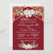 Maroon Minimal Floral Gold Islamische Hochzeit Einladung (Vorderseite)
