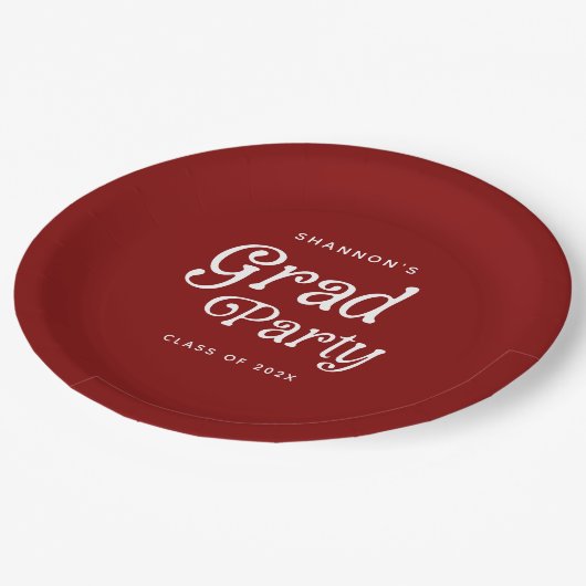 Maroon Minimal Retro Abschluss Paper Teller (Schrägansicht)