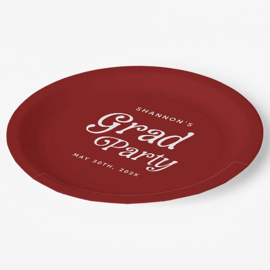 Maroon Minimal Retro Abschluss Paper Teller (Schrägansicht)
