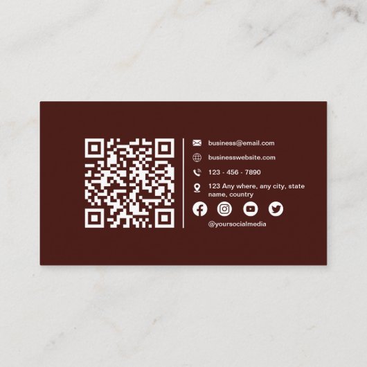 Maroon Minimalistisch Elegant Scannable Qrcode Visitenkarte (Rückseite)