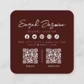 Maroon Minimalistisch Modern Influencer Scannable Quadratische Visitenkarte (Rückseite)