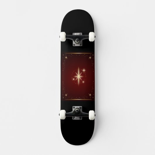 Maroon mit goldenen Sternen Skateboard (Vorderseite)