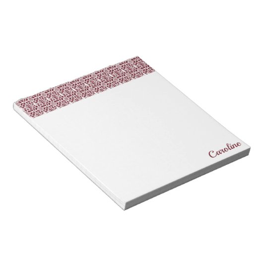 Maroon mit weißem Crochet-Spitzenmuster Notizblock (angewinkelt)