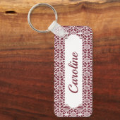 Maroon mit weißem Crochet-Spitzenmuster Schlüsselanhänger (Vorderseite)