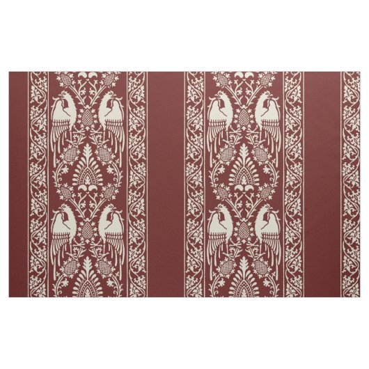 Maroon Mittelalterliche Vogelstreifen Stoff (Fat Quarter (45,7 x 55,9 cm))