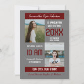 Maroon Modern Block 3-Foto-Abschluss Einladung (Rückseite)