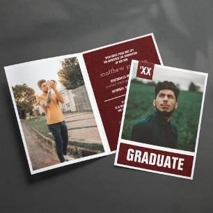 Maroon Modern Textured Photo Graduation Einladung