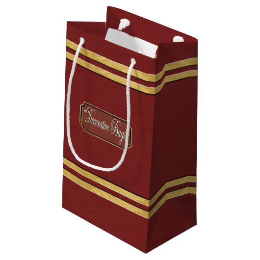 Maroon oder Red Gold Lines kleine Geschenktasche Geschenktüte (Rückseite Schrägansicht)