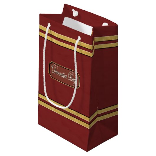 Maroon oder Red Gold Lines kleine Geschenktasche Kleine Geschenktüte (Vorderseite Schrägansicht)