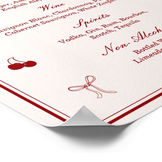 Maroon Opera Wedding Bar Drinks Menu Poster (Ecke)