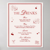 Maroon Opera Wedding Bar Drinks Menu Poster (Vorne)