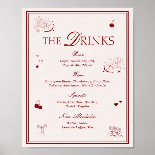 Maroon Opera Wedding Bar Drinks Menu Poster (Vorne)