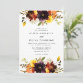 Maroon & Orange Fall Floral Watercolor Wedding Einladung (Stehend Vorderseite)
