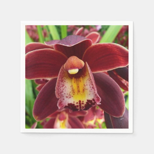 Maroon Orchids I Beautiful Red Floral Serviette (Vorderseite)
