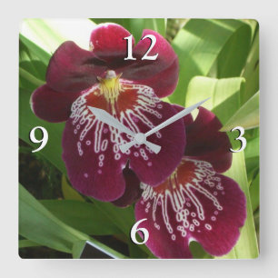 Maroon Orchids II Elegant Floral Quadratische Wanduhr