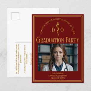 Maroon Osteopathic Medical School Graduation Party Einladungspostkarte