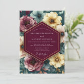 Maroon Painterly Floral Wedding Einladung (Stehend Vorderseite)