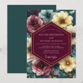 Maroon Painterly Floral Wedding Einladung (Vorne/Hinten)