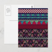 Maroon Peacock Boho Tribal Stripes Pattern Postkarte (Vorne/Hinten)