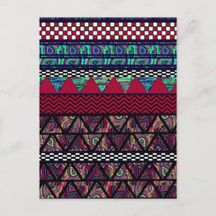 Maroon Peacock Boho Tribal Stripes Pattern Postkarte