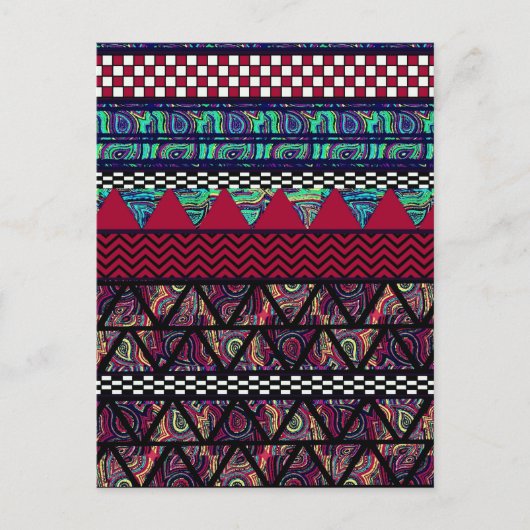 Maroon Peacock Boho Tribal Stripes Pattern Postkarte (Vorderseite)
