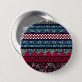 Maroon Pfau Boho-Stammes-Streifenmuster Button (Vorne & Hinten)
