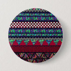Maroon Pfau Boho-Stammes-Streifenmuster Button