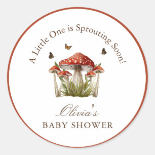 Maroon Pilz Schmetterling Thema Baby Shower Einlad Runder Aufkleber