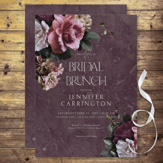 Maroon & Pink Floral Modern Bridal Brunch Einladung