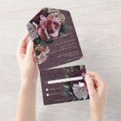 Maroon & Pink Floral Modernes Abendessen All In One Einladung (Abreißen)